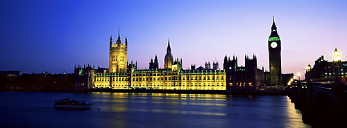 View across the River Thames at night to Big Ben and the Houses of Parliament, UNESCO World Heritage Site, Westminster, London, England, United Kingdom, Europe