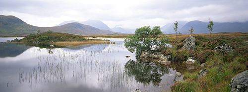 Lochan na h-Achlaise and the mountains of the Black Mount, Rannoch Moor, Highland region, Scotland, United Kingdom, Europe