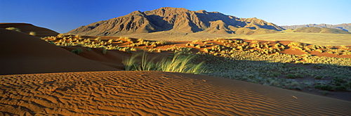 Panoramic view over dunes and mountains, Namib Rand, Namib Naukluft Park, Namib Desert, Namibia, Africa