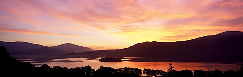 Sunrise over Derwentwater from Catbells, near Keswick, Lake District, Cumbria, England, United Kingdom, Europe