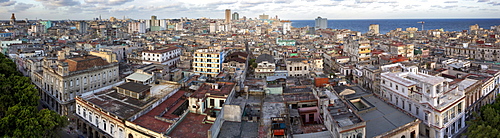 Panoramic view over Havana Centro towards the sea from the 9th floor of Hotel Seville, Havana, Cuba, West Indies, Central America