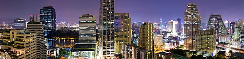 Panoramic view of Bangkok at night from Rembrandt Hotel and Towers, Sukhumvit 18, Bangkok, Thailand, Southeast Asia, Asia