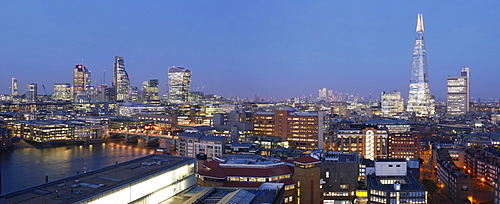 City Square Mile and Shard panorama at dusk, London, England, United Kingdom, Europe