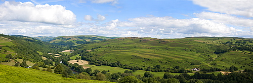 A panoramic view of the Wye Valley near Erwood, Powys, Wales, United Kingdom, Europe