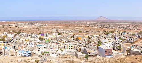 Aerial panoramic view of Espargos, capital city of the island of Sal, Cape Verde, Atlantic, Africa