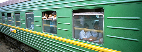 A carriage on the Trans-Siberian express train, Siberia, Russia, Europe