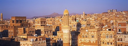 Elevated view of the Old City of Sanaa, UNESCO World Heritage Site, Yemen, Middle East 