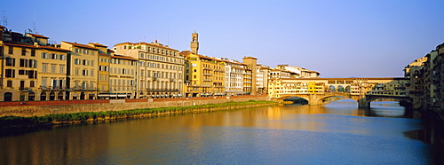 View along River Arno to Ponte Vecchio, Florence, Tuscany, Italy 