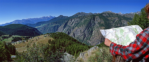 Panoramic view from Lod village, Chamois, Valle d'Aosta, Italy