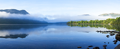 Morning mist, Lake Ullswater, Lake District National Park, Cumbria, England, United Kingdom, Europe