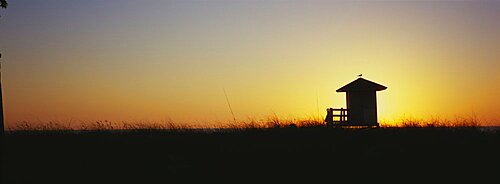 Silhouette of a lifeguard hut on the beach, Gulf of Mexico, Sarasota, Florida, USA