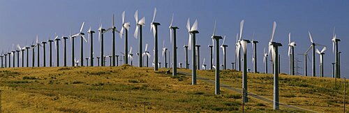 Wind turbines on a landscape, Livermore, California, USA