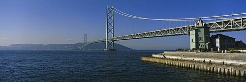 Low angle view of a bridge, Akashi-Kaikyo Bridge, Awaji-shima, Japan