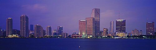 Skyscrapers on the waterfront at dusk, Miami, Florida, USA