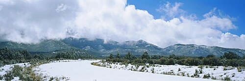 Road covered with snow, Taos, New Mexico, USA