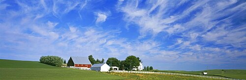 Farmhouse and barns on a landscape, Whitmany County, Washington State, USA