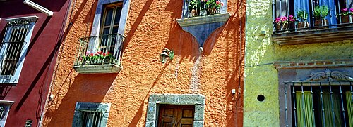 Low angle view of balconies in houses, San Miguel de Allende, Guanajuato, Mexico