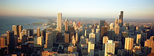 High angle view of buildings in a city, Chicago, Illinois, USA