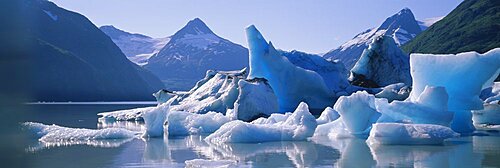 Reflection of glaciers in a lake, Portage Lake, Chugach Mountains, Alaska, USA