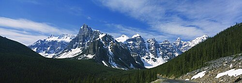 Clouds over snowcapped mountains, Valley Of The Ten Peaks, Banff National Park, Alberta, Canada