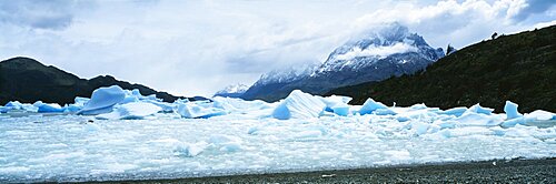 Glacier on a mountain range, Grey Glacier, Torres Del Paine National Park, Patagonia, Chile