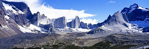 Rock formations on a mountain range, Torres Del Paine National Park, Patagonia, Chile