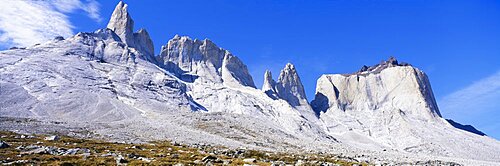 Rock formations on a mountain range, Torres Del Paine National Park, Patagonia, Chile