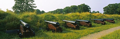 Row of cannons on a field, Yorktown, Virginia, USA