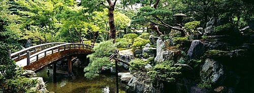 Footbridge across a pond, Kyoto Imperial Palace Gardens, Kyoto Prefecture, Japan