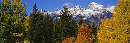 Panoramic view of mountains, Grand Teton, Teton Range, Grand Teton National Park, Wyoming, USA