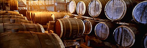 Australia, Queensland, Toowoomba, Barrels of wine in a warehouse