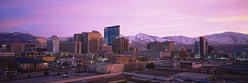 High angle view of a city at dusk, Salt Lake City, Utah, USA