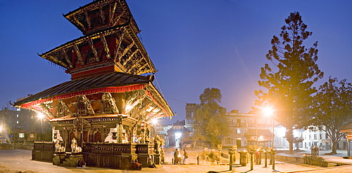 Panorama of three images of the Machendranath Mandir, temple housing the red (Rato) Machendranath, Patan, Kathmandu, Nepal, Asia