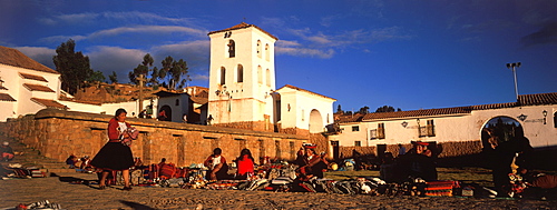 Chincheros, an ancient village near Cuzco its colonial church is built on Inca foundations and is famous for its weekly craft market, Highlands, Peru