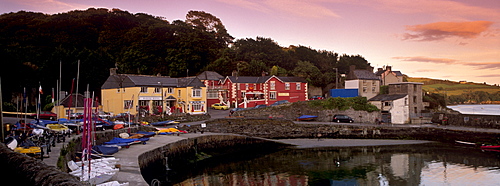 Marine Hotel at sunset, Glandore, County Cork, Munster, Republic of Ireland, Europe