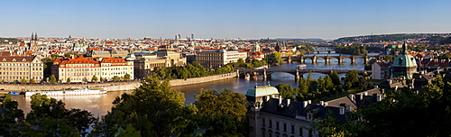 View of the River Vltava and bridges, Prague, Czech Republic, Europe