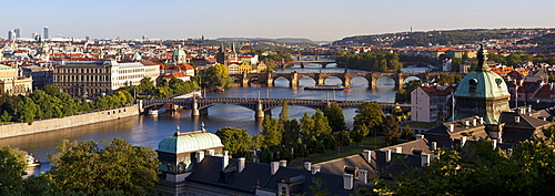 View of the River Vltava and bridges, Prague, Czech Republic, Europe