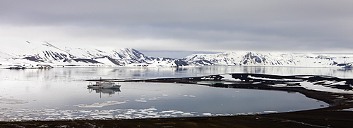 Russian research ship Akademik Ioffe moored in the flooded volcanic caldera of Deception Island, South Shetland Islands, Antarctic Peninsula, Antarctica, Polar Regions