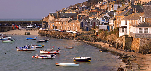 Boats in the little harbour at Mousehole, Cornwall, England, United Kingdom, Europe