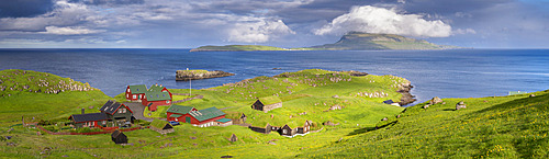 Looking towards the island of Nolsoy from Hoyvik, Faroe Islands, Denmark, Europe