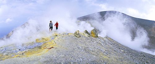 Fumaroles on the crater edge, island of Vulcano, Aeolian Islands, UNESCO World Heritage Site, Sicily, Italy, Mediterranean, Europe