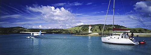 Sea plane and yacht, Hamilton Island, Great Barrier Reef, Queensland, Australia, Pacific