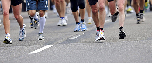 Marathon runners, running shoes