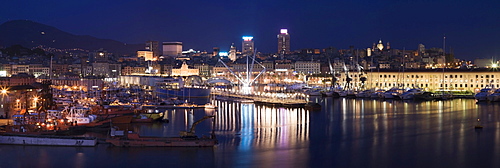 Port of Genoa with the skyline of the city, Liguria, Italy, Europe