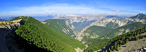 Panoramic view over the upper Verdon valley, Haute Verdon mountains, Alpes de Haute Provence, France, Europe