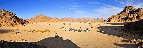 Tourist camp in the foothills of Tassili n'Ajjer National Park, Unesco World Heritage Site, Wilaya Illizi, Algeria, Sahara, North Africa