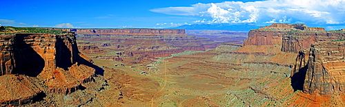 Panorama, Shafer Canyon in the evening light, Canyonlands National Park, Utah, United States, America