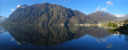 Monte Pozzoni reflected in Lake Lugano, Ticino, Switzerland, Italy, Europe