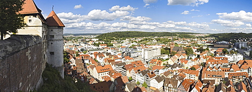 View from Schloss Hellenstein Castle over Heidenheim, Swabian Alb, Baden-Wuerttemberg, Germany, Europe