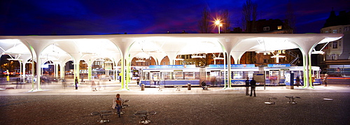 MVV Muenchner Freiheit bus station in the evening, Munich, Bavaria, Germany, Europe